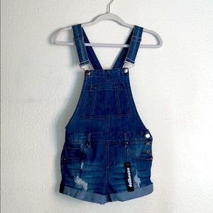 Medium/dark wash denim overalls